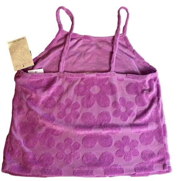 Miken Swim Pink Floral Terry Cloth Tank Top Size Small NEW Beach Summer Casual - Picture 2 of 5
